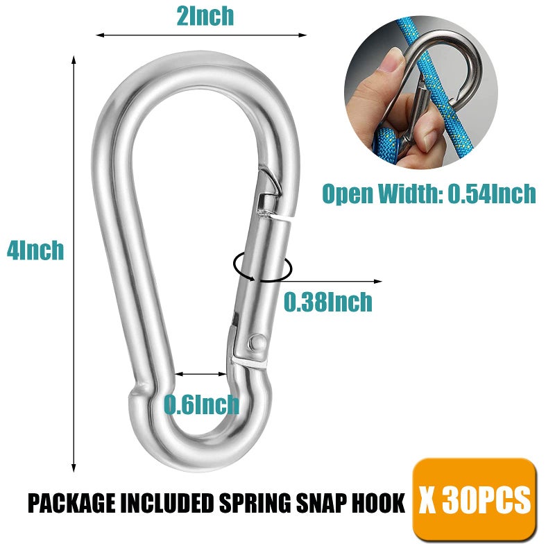 EPHECH 30PCS 4"" Heavy Duty Spring Snap Hook  M10 3/8"" Galvanized Steel Carabiner Clip Qiuck Link Spring Snap Hook  770LBS Holding Capacity Keychain Buckle for Swing Hammock Gym Outdoor - Image 2